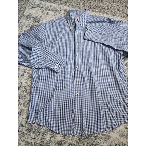 Brooks Brothers Shirt Mens Large Button Down Original Polo Blue Check All Cotton - Picture 2 of 5